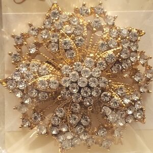 Elegant Gold and Silver Crystal Brooch
